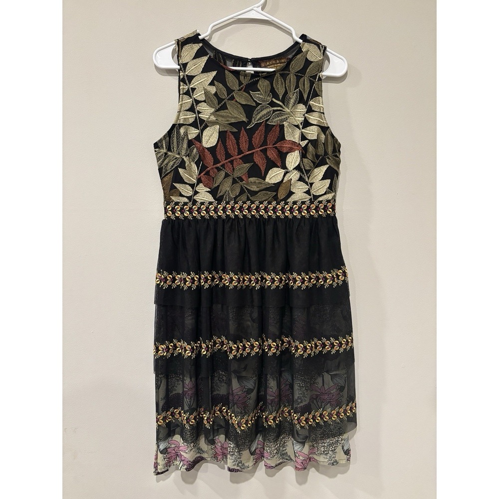 Anthropologie Women's Embroidered‎ Dress Size Small Petite Boho Artsy Floral EUC